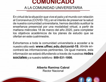 UFHEC sustituye clases presenciales por la modalidad virtual por Covid-19
