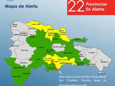 El COE eleva a alerta roja las provincias San Crist&oacute;bal y Peravia
