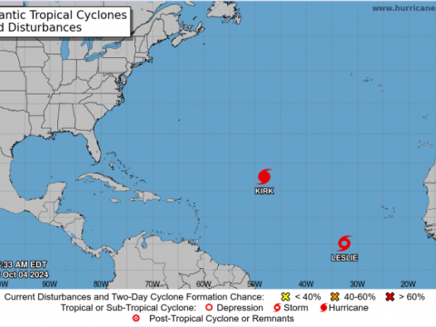 Hurac&aacute;n Kirk es categor&iacute;a 4 y junto a tormenta Leslie avanzan en aguas abiertas del Atl&aacute;ntico