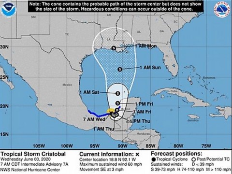 Tormenta tropical Crist&oacute;bal estar&aacute; dos d&iacute;as ante costa mexicana de Campeche