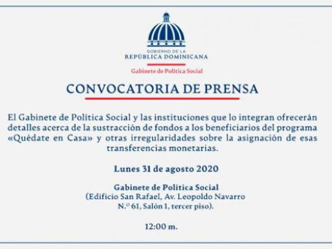 Gabinete de Pol&iacute;tica Social suspende actividad en la que informar&iacute;a supuesta sustracci&oacute;n de fondos